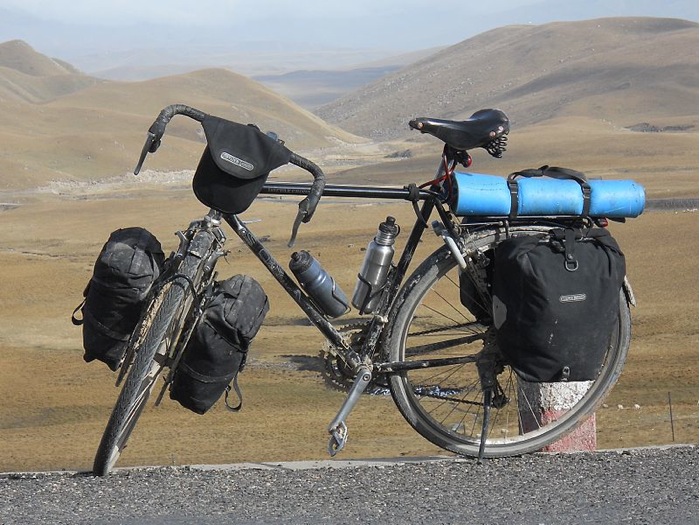 A fully loaded touring bicycle