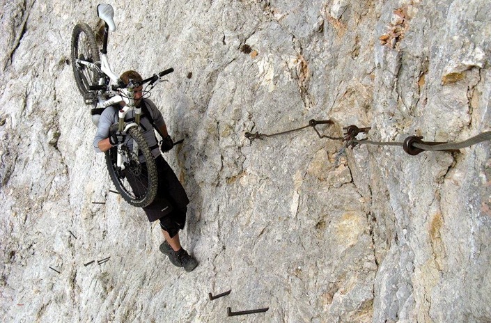 Rock climbing with a mountain bike