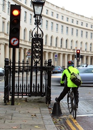 cyclist at red lights