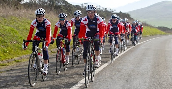 double paceline cycling bunch