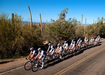 double paceline cycling bunch from above