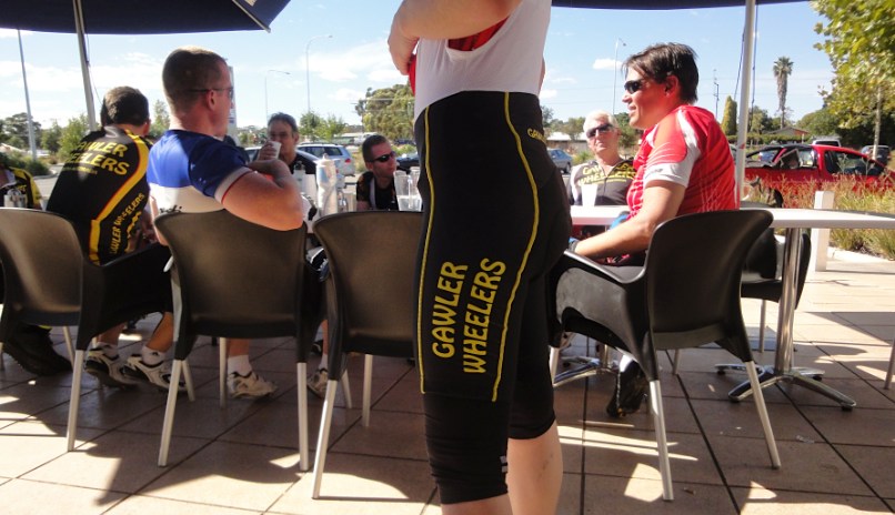 Wearing lycra at a cafe