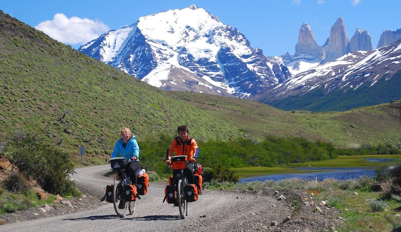 Touring wih bike at Torres del Paine Patagonia