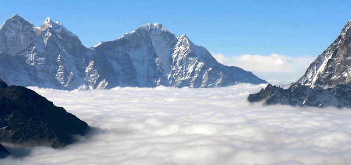 Nepal bike trekking at high altitude Base Camp Himalayas