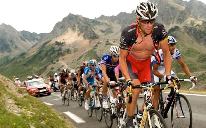 Lance Armstrong climbing in the Tour de France