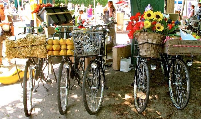 Bikes with baskets at the local market