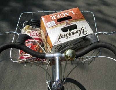 Beer in a bicycle basket