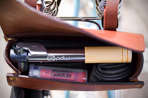 Basic Tools in a fancy leather saddle pouch