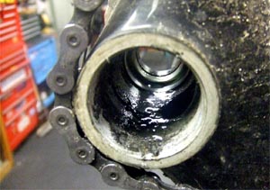 Wet and corroded bicycle bottom bracket