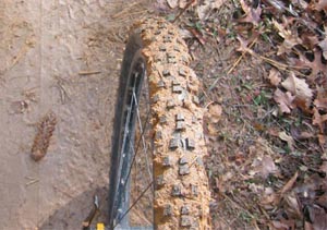 mud packed mountain bike mtb tire chunky tread