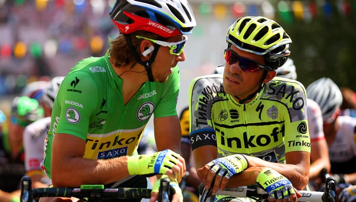 Peter Sagan and Alberto Contador of Tinkoff-Saxo