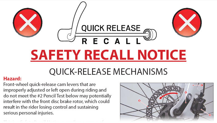 Disc Brake QR Safety Recall Notice