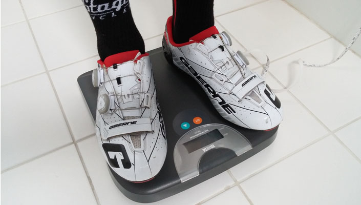 cycling shoes on scale
