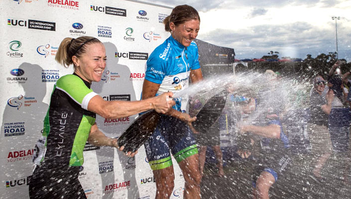 Santos Women's Tour winner Katrin Garfoot celebrates