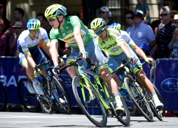 McCarthy on his Tarmac and wearing the green young rider leader's jersey at TDU