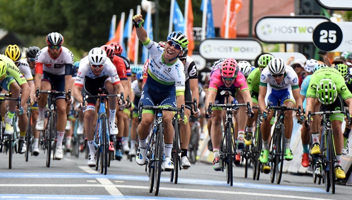 Caleb Ewan winning TDU stage 1 on his Scott Foil