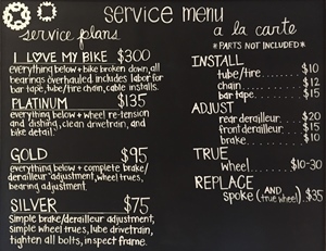 Bicycle services menu board
