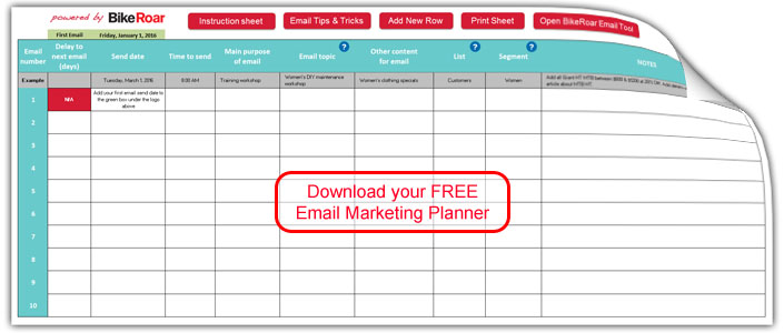 Get your FREE email marketing planner from BikeRoar