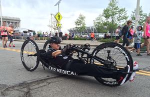 James DuBose racing his recumbent handcycle