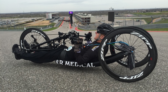 James DuBose handcycle athlete with autoshifting recumbent bike