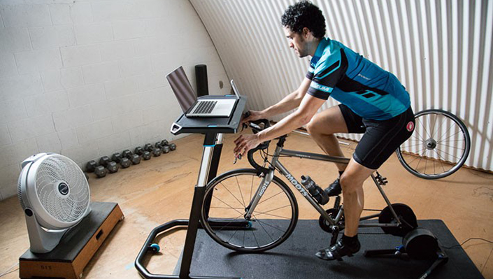 cycling in front of a computer on a trainer