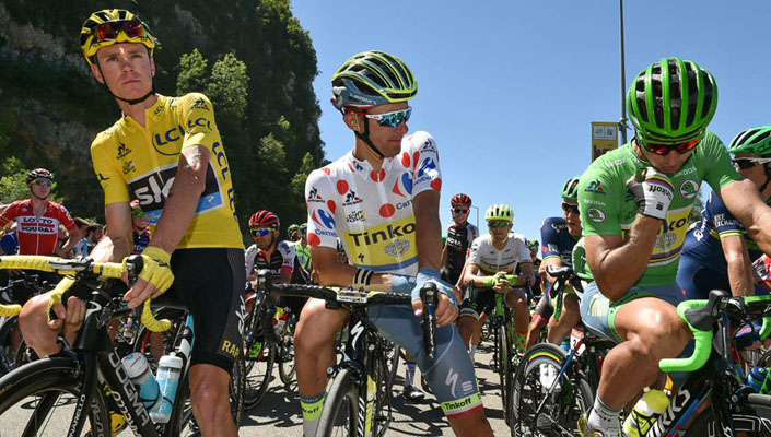 Froome, Majka, Sagan - yellow jersey, polka dot jersey, green jersey - Tour de France 2016