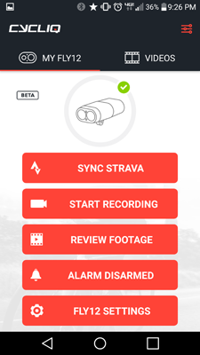 CycliqPlus app screenshot - Android - connected to Fly12