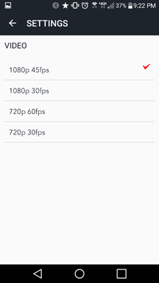 CycliqPlus app screenshot - Android - video settings for Fly12