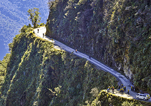 Scary road to bike on in Bolivia