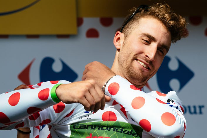 Taylor Phinney (Cannondale-Drapac) wears the Tour de France 2017 polka dot jersey