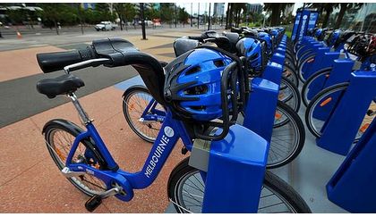Melbourne bikeshare bicycles and helmets