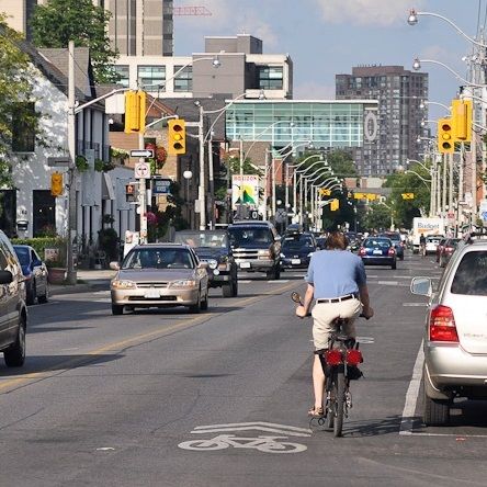 A shared-lane marking in Toronto, Ontario, Canada
