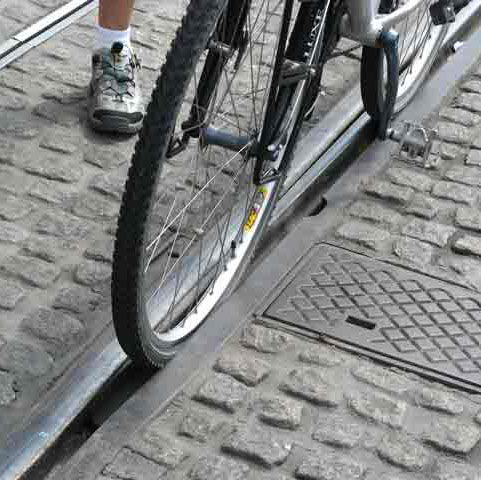 Bike wheel stuck in streetcar track