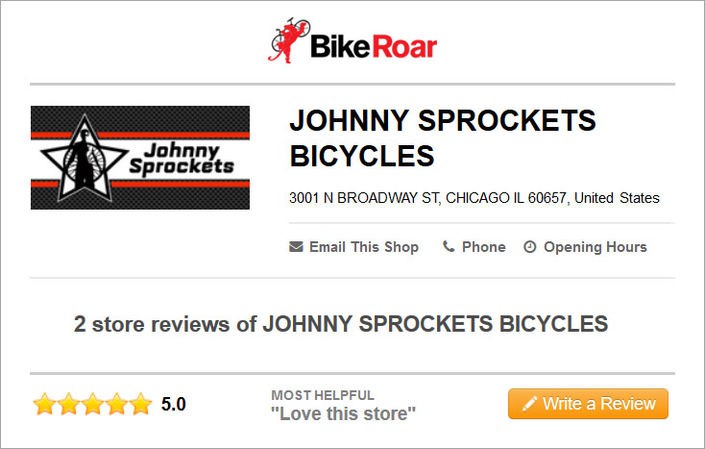 BikeRoar listing and reviews for Johnny Sprocket Cycles - Chicago, IL, USA