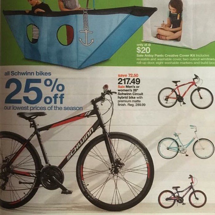 Big box bicycle advertisement with fork on backwards